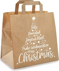 Sacs De Transport En Kraft à Oreilles Plates De Noël " White De Noël" à Emporter 26x17x25cm 50 Pièces/ Sacs De Noël /Sacs De Noël