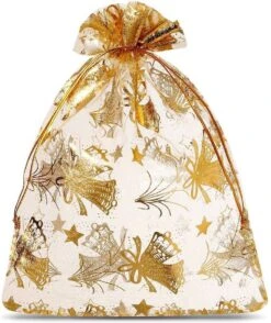 Sacs De Noël Organza - 22 X 30 Cm - 10 Pcs - Cloches Dorées - Emballage De Noël Décoration De Noël Décorations De Noël De Noël