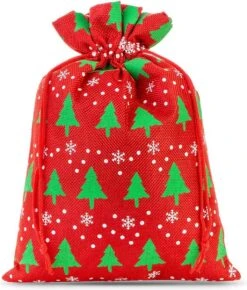 Sacs De Noël Jute - 30 X 40 Cm - 1 Pièce - Sapin De Noël Avec Flocons De Neige - 100% Naturel - Emballage De Noël Décoration De Décorations De Noël Décorations De Noël