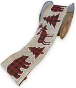 Ruban De Noël | Élan | 1 Pièce | Longueur : 5M | Largeur : MM | Rouge | Noir | Ruban Avec Fil De Fer | Ruban Cadeau | Ruban De Luxe | Décoration Pour Emballages Cadeaux | Décorations De Noël | Emballer