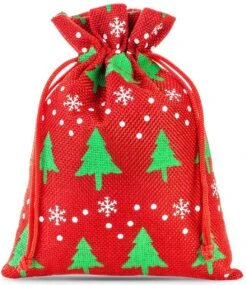 Sacs De Noël Jute - 15 X 20 Cm - 5 Pièces - Sapin De Noël Avec Flocons De Neige - 100% Naturel - Emballage De Noël Décoration De Décorations De Noël Décorations De Noël