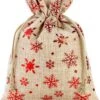 Sacs De Noël Jute - 15 X 20 Cm - 5 Pièces - Flocons De Neige Rouges - 100% Naturel - Emballage De Noël Décoration De Décorations De Noël Décorations De Noël