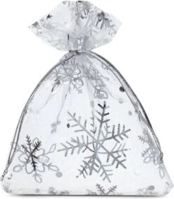 Sacs De Noël Organza - 10 X 13 Cm - 10 Pcs - Flocons De Neige Argentés - Emballage De Noël Décoration De Noël Décorations De Noël De Noël
