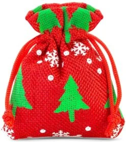Sacs De Noël Jute - 8 X 10 Cm - 10 Pièces - Sapin De Noël Avec Flocons De Neige - 100% Naturel - Emballage De Noël Décoration De Décorations De Noël Décorations De Noël