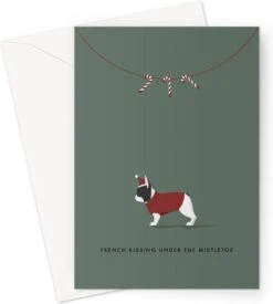 Chien Et Chevrons - Carte De Noël Bouledogue Français Piebald Noir - Carte De Voeux Festive Bouledogue Français Piebald Noir