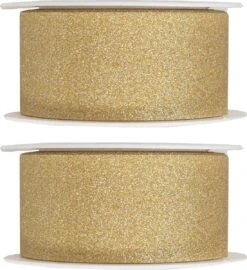 2x Hobby/ Décoration Rubans Décoratifs Dorés Avec Paillettes 3 Cm / 30 Mm X 5 Mètres - Noël - Rubans Cadeaux Rubans / Rubans En Satin