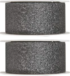 2x Rubans Décoratifs Gris Hobby/ Décoration Avec Paillettes 3 Cm / 30 Mm X 5 Mètres - Noël - Rubans Cadeaux Rubans / Rubans En Satin