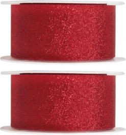 2x Rubans Décoratifs Rouges Hobby/ Décoration Avec Paillettes 3 Cm / 30 Mm X 5 Mètres - Noël - Rubans Cadeaux Rubans / Rubans En Satin