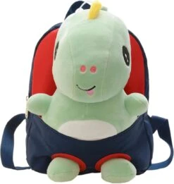 Sac à Dos - Sac à Dos - Cartable Avec Doudou Dinosaurus Bleu Foncé - Rouge - Dino - Garçons - Filles - Cadeau - Sinterklaas - Noël - 1 An - 2 Ans