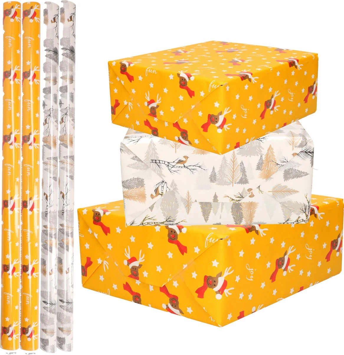 Set De 4 X Rouleaux De Papier D'emballage De Noël /papier D'emballage Cadeau Renne/oiseaux/arbres 2,5 0 0,7 Mètres - Papier De Noël/papier D'emballage Cadeau 3 Set De 4 X Rouleaux De Papier D'emballage De Noël /papier D'emballage Cadeau Renne/oiseaux/arbres 2,5 0 0,7 Mètres - Papier De Noël/papier D'emballage Cadeau