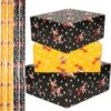 Set De 4 X Rouleaux De Papier Cadeau Noël /papier Cadeau Ocre Jaune/noir Renne 2,5 0 0,7 Mètres - Papier Noël/papier Cadeau