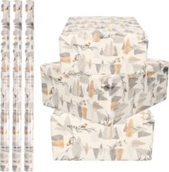 3x Rouleaux De Papier D'emballage De Noël /papier Cadeau Argent/or Avec Arbres/oiseaux 2,5 0 0,7 Cm - Papier De Luxe Qualité Papier De Noël - Noël