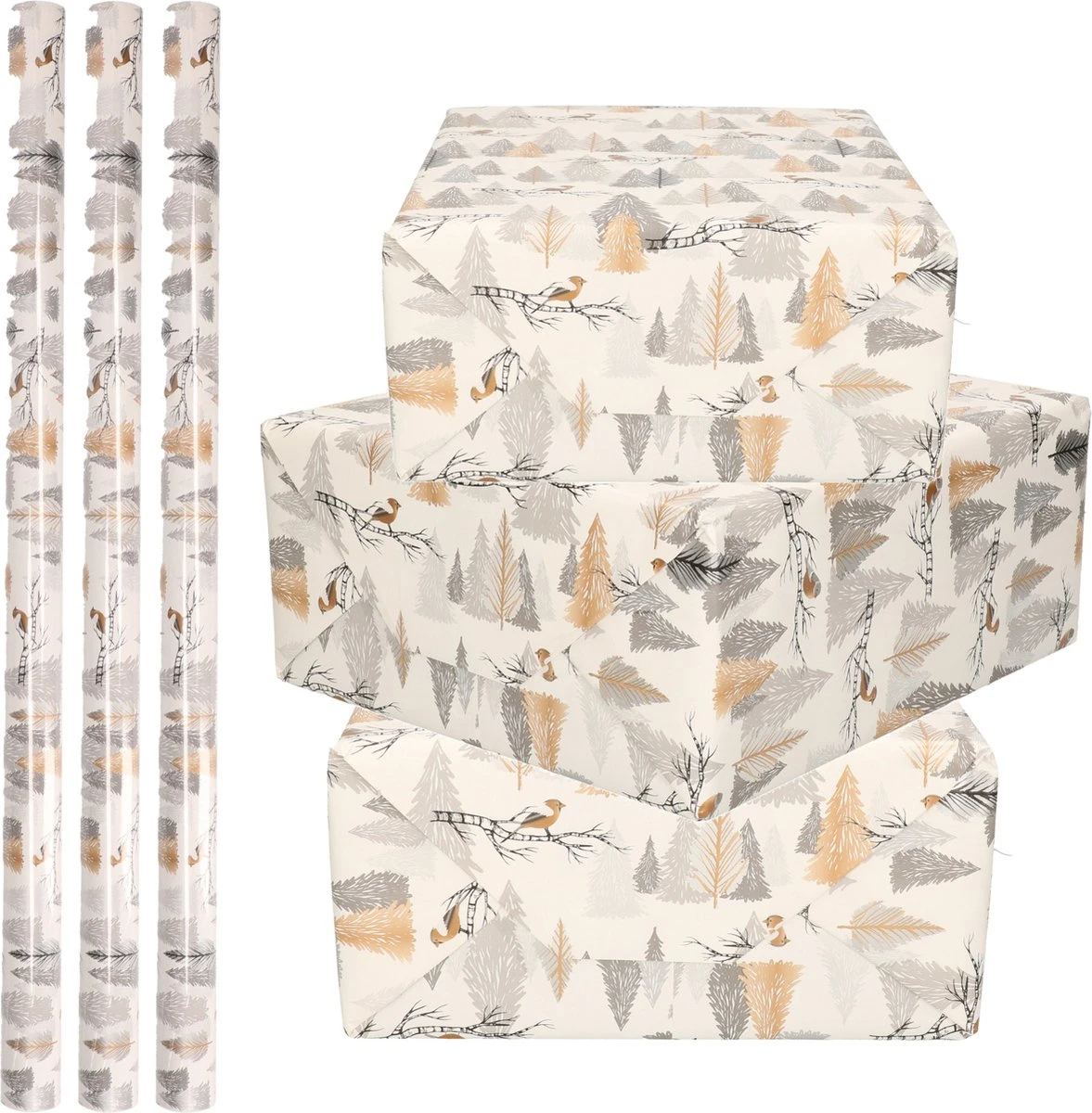 3x Rouleaux De Papier D'emballage De Noël /papier Cadeau Argent/or Avec Arbres/oiseaux 2,5 0 0,7 Cm - Papier De Luxe Qualité Papier De Noël - Noël 3 3x Rouleaux De Papier D'emballage De Noël /papier Cadeau Argent/or Avec Arbres/oiseaux 2,5 0 0,7 Cm - Papier De Luxe Qualité Papier De Noël - Noël