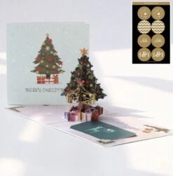 2 X Carte De Noël Pop-up Arbre De Noël 3D Avec Cadeaux Carte De Noël Pop-up Avec Panneau Message Avec 8 Sceaux Festifs