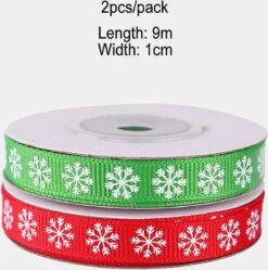 2 Rouleaux De Ruban Cadeau De Noël Rouge - Flocons De Neige Verts - 9 Mètres Par Rouleau -Decoris Boutique 1188x1200