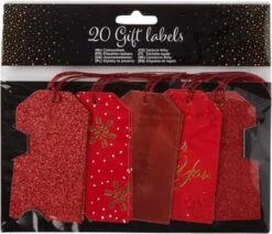 Étiquettes Cadeaux De Luxe Avec Paillettes / Imprimé CHARLES - Rouge - Carton - 20 Pièces - Cadeau - Noël - Sinterklaas - Anniversaire - Surprise - Vacances