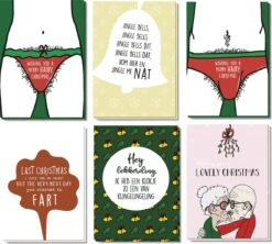 Aime Jansje | Mauvaises Cartes De Noël | 12 Cartes Simples (6x2) Avec Enveloppe + Autocollant De Cachetage | Cartes De Noël Coquines | Cartes De Noël Avec Un Clin D'oeil | Cartes De Noël Drôles | Humour De Cartes De Noël | Carte De Noël