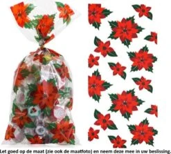 25x Sacs à Main Fleurs 12,5 X 27,5 Cm - Poinsettia - Étoile De Noël - Plante - Fleurs - Bloem - Fleur De Noël - Sacs Cadeaux En Plastique Cellophane - Sacs à Bonbons - Sacs à Biscuits - Biscuit - Sacs à Biscuits
