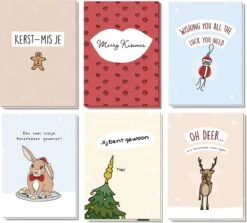 Aime Jansje | Jeu De Cartes De Noël | 12 (6x2) Cartes Simples Avec Enveloppe + Autocollant De Cachetage | Chères Cartes De Noël | Belles Cartes De Noël | Cartes De Noël Drôles | Salutations De Noël | Voeux De Noël | Carte De Noël