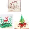 3 Cartes De Noël Popup De Luxe Et Arbre De Noël De La Série De Cartes De Nouvel An Avec Enveloppes - Ensemble De Réduction De Cartes De Noël