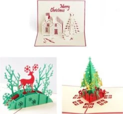 3 Cartes De Noël Popup De Luxe Et Arbre De Noël De La Série De Cartes De Nouvel An Avec Enveloppes - Ensemble De Réduction De Cartes De Noël
