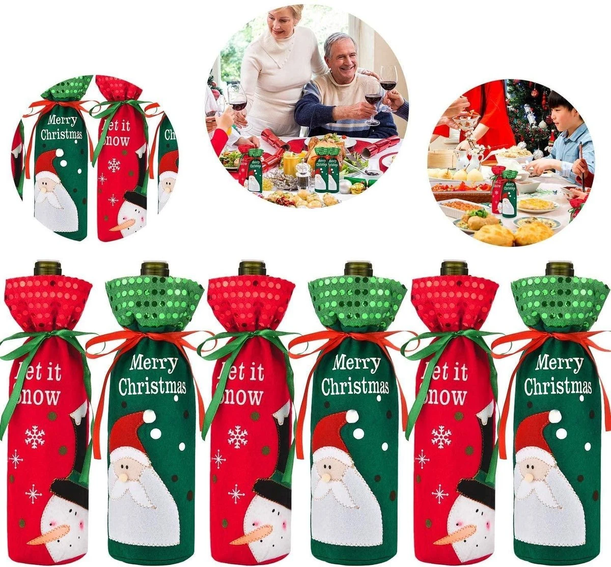 Sacs De Bouteille De Noël Housse De Bouteille De Vin Sac De Vin De Noël 2 Père Noël Vert Et 2 Rouges 5 Sacs De Bouteille De Noël Housse De Bouteille De Vin Sac De Vin De Noël 2 Père Noël Vert Et 2 Rouges – Image 3