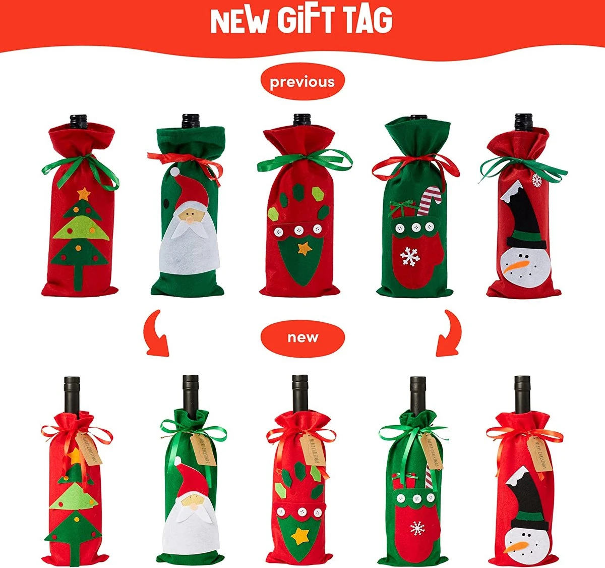 THE TWIDDLERS 10 Tassen De Bouteille De Vin De Noël Avec étiquettes, Sacs Cadeaux - Tissu Non Tissé De Premium Supérieure - Décoration De Table De Noël - Réutilisable 4 THE TWIDDLERS 10 Tassen De Bouteille De Vin De Noël Avec étiquettes, Sacs Cadeaux - Tissu Non Tissé De Premium Supérieure - Décoration De Table De Noël - Réutilisable – Image 2