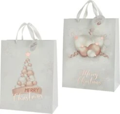 Sac Cadeau Joyeux Noël - 2 Motifs Différents - Grand - Largeur : 25cm, Hauteur : 32cm, Profondeur : 12cm - 4 Pièces