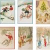 Cartes De Noël Nostalgiques - 6 Pièces - SE - Images Vintage Classiques - Hiver - Neige - Festif - Tour De L'année - Cartes De Noël Anciennes Brocante