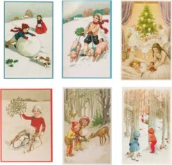 Cartes De Noël Nostalgiques - 6 Pièces - SE - Images Vintage Classiques - Hiver - Neige - Festif - Tour De L'année - Cartes De Noël Anciennes Brocante