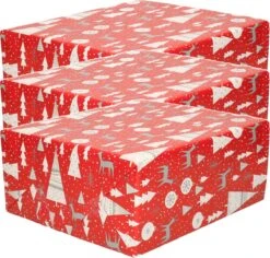 3x Rouleaux De Papier Cadeau/papier Cadeau De Noël Rouge Avec Des Sapins De Noël 200 X 70 Cm - Rouleaux De Papier Cadeau De Noël