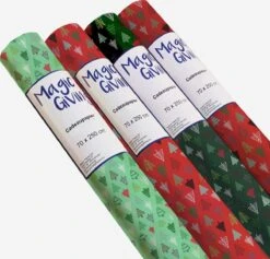 4x Rouleaux De Papier Cadeau De Noël /papier Cadeau Sapins Rouges/colorés 2,5 0 0,7 Cm - Papier De Luxe Qualité Papier De Noël - Noël