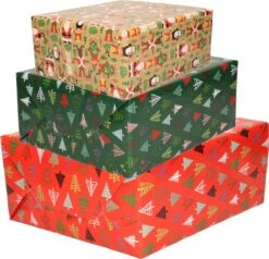 Paquet De 6x Rouleaux De Papier D'emballage De Noël /papier D'emballage Cadeau Vert Rouge Marron Avec Impression 2,5 X 0 Mètres - Noël