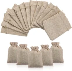Sacs En Jute, 50 X Petits Sacs En Jute, Sacs Cadeaux, Sac à Bijoux Avec Cordon De Serrage, Sacs En Coton, Petits Sacs Pour L'artisanat, Noël, 9 X 12 Cm