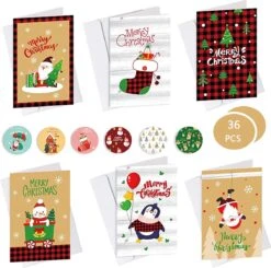Cartes De Vœux De Vœux Noël Joyeux Noël Carte 36 Cartes De Noël Avec 36 Enveloppes Et 36 Autocollants Cartes De Noël Pliantes Mini Cartes De Noël Ensemble De Cartes De Noël