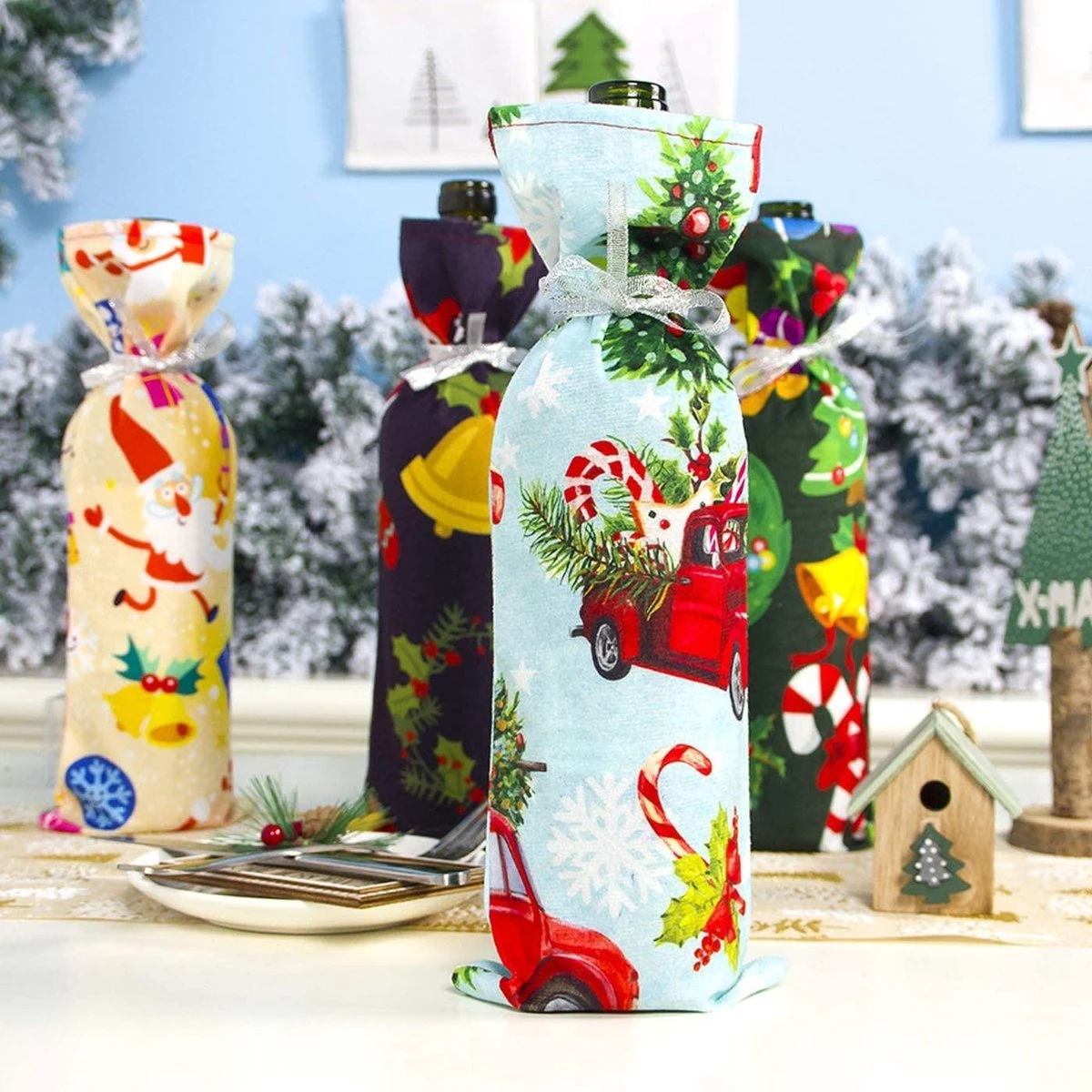 6 De Champagne Manchon De Vin Noël Ou Sac De Bouteille De Vin Pour Les Fêtes D'anniversaire, Les Dîners, 5 6 De Champagne Manchon De Vin Noël Ou Sac De Bouteille De Vin Pour Les Fêtes D'anniversaire, Les Dîners, – Image 3