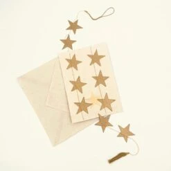 Ensemble De Cartes De Vœux Durables Luna-Leena + Guirlande D'étoiles Dorées - Papier écologique - Fait à La Main Au Népal - Mariage, Noël, Naissance, Rétablissement Bientôt, Baby Shower, Anniversaire, Condoléances, Nouvel An..