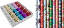 Papier Papier Cadeau Noël 200 X 70cm + 5 X Ruban Décoratif - Assortiment Disney - Set D'emballage - 5 Rouleaux