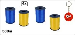 4x Ruban De Curling Bleu/jaune 5mmx500mètre + Porte-clés Smiley| Marque Cotton Bleu |ruban De Curling | Ruban Curl Noël Thème Fête Décoration Cadeau Ruban Curl.