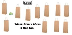 100x Sachet De Vin Kraft BIO Nature 14+8x40cm Pour 1 Bouteille - Vin Cadeau De Noël Fête Bouteille Boisson