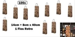 100x Retro BIO Nature Kraft Wine Bag 14+8x40cm Pour 1 Bouteille Retro - Vin Cadeau De Noël Fête Bouteille Boisson