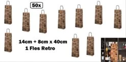 50x Retro BIO Nature Kraft Wine Bag 14+8x40cm Pour 1 Bouteille Retro - Vin Noël Cadeau Fête Bouteille Boisson