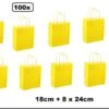100x Sac à Cordon En Papier Jaune Vif 18x8x22cm - Sac à Cordon De Luxe Emballage Cadeau Goodie Bag Vacances Noël