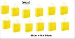 100x Sac à Cordon En Papier Jaune Vif 18x8x22cm - Sac à Cordon De Luxe Emballage Cadeau Goodie Bag Vacances Noël