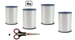 4x Ruban Curl Blanc 5mmx500mètre| Marque Cotton Bleu |ciseaux à Ruban De Curling| Ruban Curl Noël Sinterklaas Décoration Cadeau
