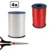 4x Ruban Curl Rouge Et Blanc 5mmx500meter| Marque Cotton Bleu |ciseaux à Ruban De Curling| Ruban Curl Noël Sinterklaas Décoration Cadeau