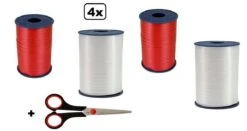 4x Ruban Curl Rouge Et Blanc 5mmx500meter| Marque Cotton Bleu |ciseaux à Ruban De Curling| Ruban Curl Noël Sinterklaas Décoration Cadeau