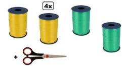 4x Ruban Curl Jaune Et Vert 5mmx500meter| Marque Cotton Bleu |ciseaux à Ruban De Curling| Ruban Curl Noël Sinterklaas Décoration Cadeau