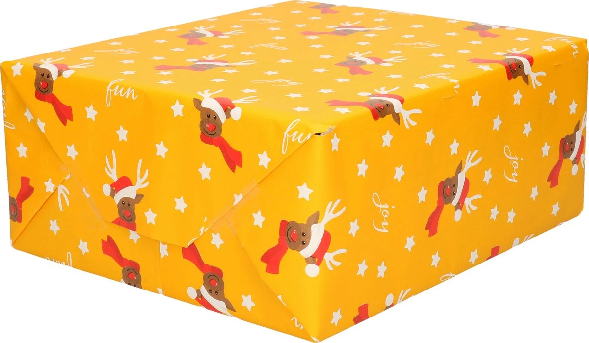 3x Rouleaux Noël Papier Cadeau/papier Cadeau Ocre Jaune/renne Amusant 2,5 0 0,7 Cm - Papier De Luxe Qualité Papier Noël - Noël 3 3x Rouleaux Noël Papier Cadeau/papier Cadeau Ocre Jaune/renne Amusant 2,5 0 0,7 Cm - Papier De Luxe Qualité Papier Noël - Noël – Image 2