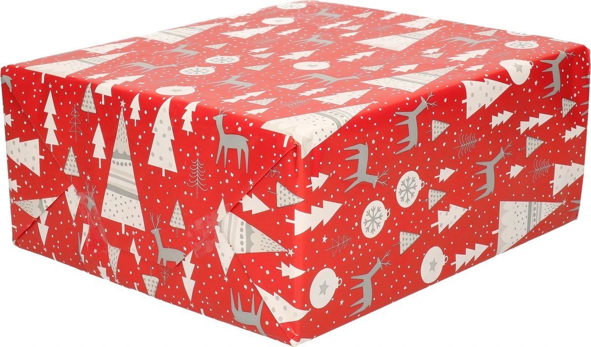 3x Rouleaux De Papier Cadeau/papier Cadeau De Noël Rouge Avec Des Sapins De Noël 200 X 70 Cm - Rouleaux De Papier Cadeau De Noël 4 3x Rouleaux De Papier Cadeau/papier Cadeau De Noël Rouge Avec Des Sapins De Noël 200 X 70 Cm - Rouleaux De Papier Cadeau De Noël – Image 2